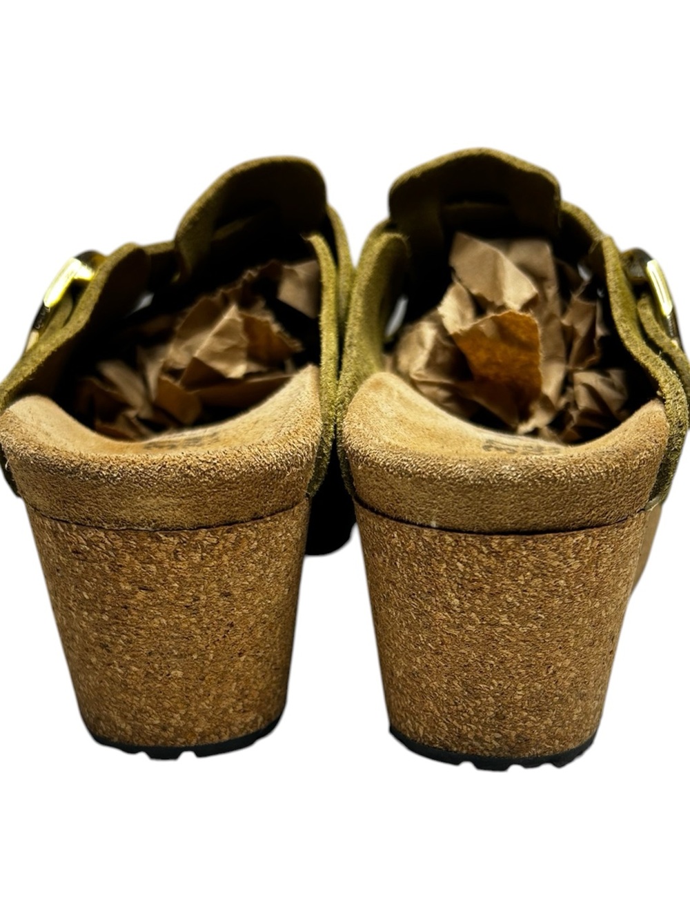 Birkenstock Papillio Fanny Wedge Clogs Thyme Suede EU 37 US 6-6.5 Narrow / Med - Picture 6 of 14